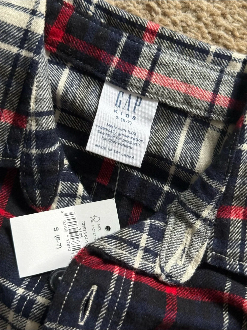 GAP Red Black and Cream Plaid Button-Down Shirt